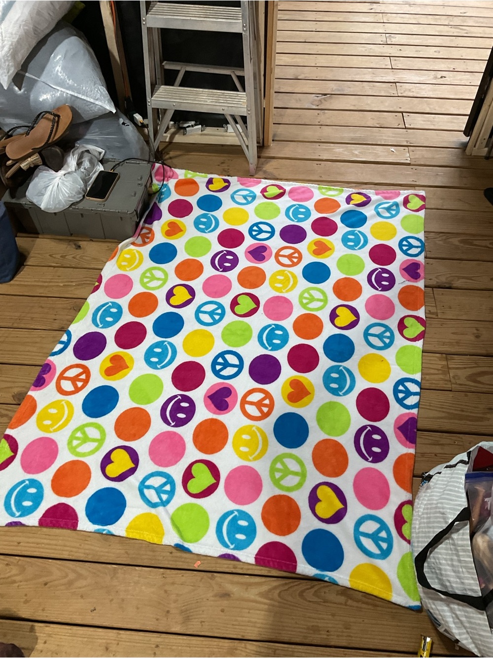 Colorful Polka Dot Peace Sign & Smile Beach Towel